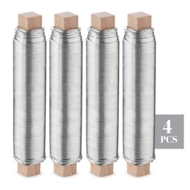 ABSOFINE Pack of 4 winding wire binding wire rustproof galvanised, flower winding wire wooden rod, thickness approx. 0.65 mm per 100 g, silver garden wire for tying Ádvent wreaths craft wire