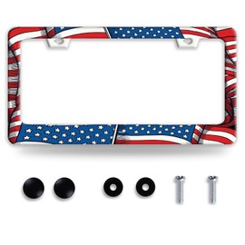 Patriotic American Flag License Plate Frame Abstract USA Flag License Plate Funny Auto Accessory Bracket Stainless Steel License Plate Frames 6.3 x12.3 Inch
