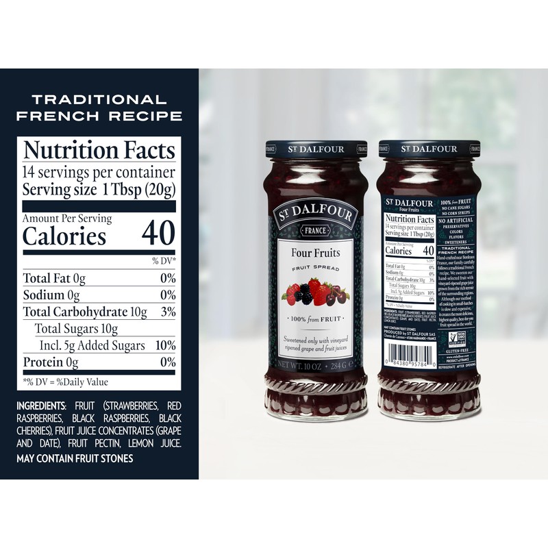 St. Dalfour Four Fruits Spread 6 Pack, 100% from Fruit,