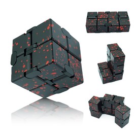 DOLASEV Infinity Cubes, Metal Infinity Cube Fidget Toy Aluminum Alloy for Kids, Adults Silent Infinity Cube Fidget Toys for Anxiety, ADD, ADHD, Autism (Black Red)