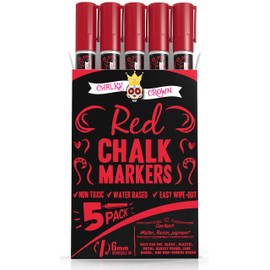 CHALKY CROWN Liquid Chalk Marker Pen - Dry Erase Marker - Chalk Markers for Chalkboard Signs, Windows, Blackboard, Glass - 6mm Reversible Tip (Red, 5 Pack)