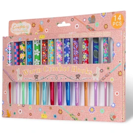 Coopay Pack of 14 Warm Crochet Hooks for Beginners Crochet Hook Set, 2.0-10 mm Type Aluminium Comfortable Handle Crochet Hooks for Crocheting Knitting and Crochet Accessories Christmas Crochet Gifts
