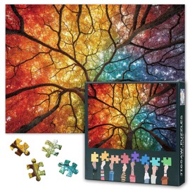 Tree Shows a Rainbow Colors in Its Leaves Jigsaw Puzzles for Adults 1000 Pieces Colorful Leaves Challenging Puzzles for Home Decor Intelligence Puzzle as Gift for Family Friends Games 27.5"X19.7"