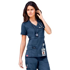 Dickies Gen Flex Women Scrubs Top Mock Wrap Plus Size 817355, 3XL, D Navy