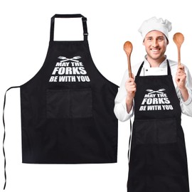 Black Kitchen Aprons Forks Cooking Apron Adjustable Waterproof 70cm Extension Belt with Letter Gifts BBQ Party Birthday Gift for Father Husband Dad Grandfather Boyfriend (White Letters)
