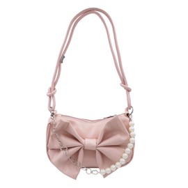 AMPOSSTO Bow Crossbody Bag for Women Girls Fashion Shoulder Bag Pearl Chain Handbag Pink
