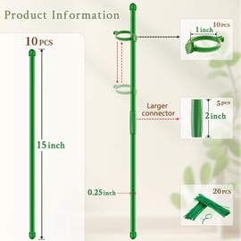 Plant Support Stakes for Indoor Plants SupKing Orchid Sticks with Clips 15 inch 10Pcs Garden Stake Extended to 2/3/4ft for Outdoor Potted Tomato Rose Vegetables House Palnts Comes with 20 Plants Ties