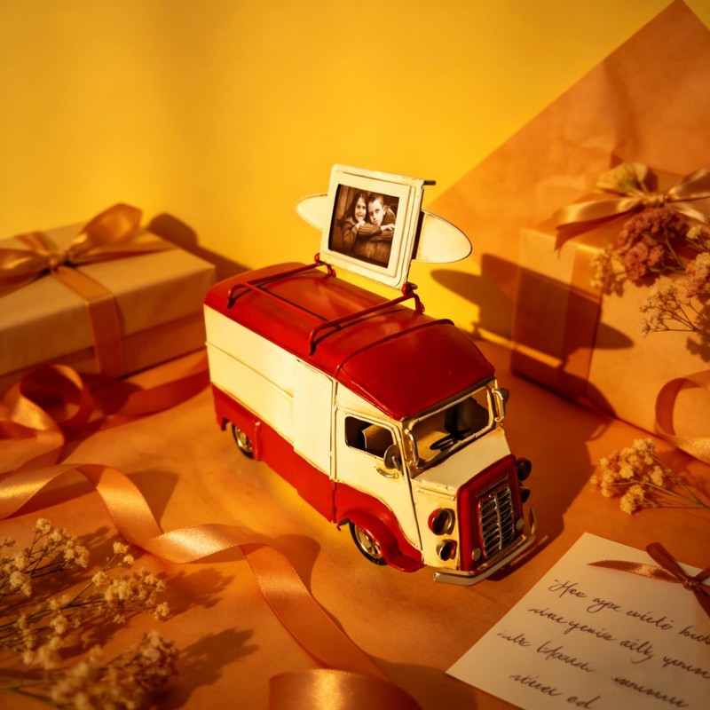 FMYSUSUXY Vintage Truck Van Model Piggy Bank with Photo Frame