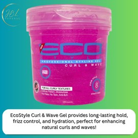 Hair Styling Gel Bundle: EcoStyle Curl & Wave Styling Gel 473ml, 3 Crocodile Hair Clips, 3-Piece Professional Hair Brush Set