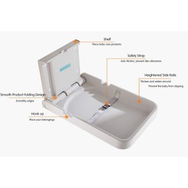 Baby Changing Diaper Station - Vertical Wall Mounted, Sturdy & Durable- with Safety Straps for Commercial Restrooms(White Granite)