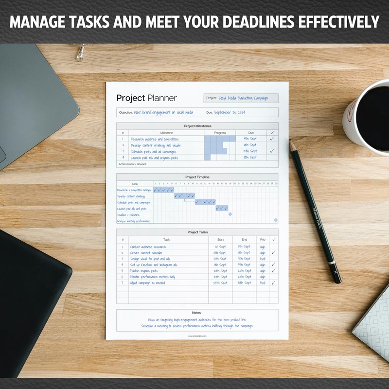 Project Planner Notepad - Project Management Organizer Desk Pad -