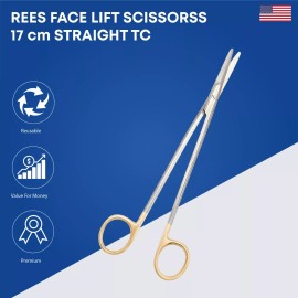 Stellmacher Instruments Inc REES Face Lift Scissors 17cm Straight T/C Tip Premium Surgical Instruments