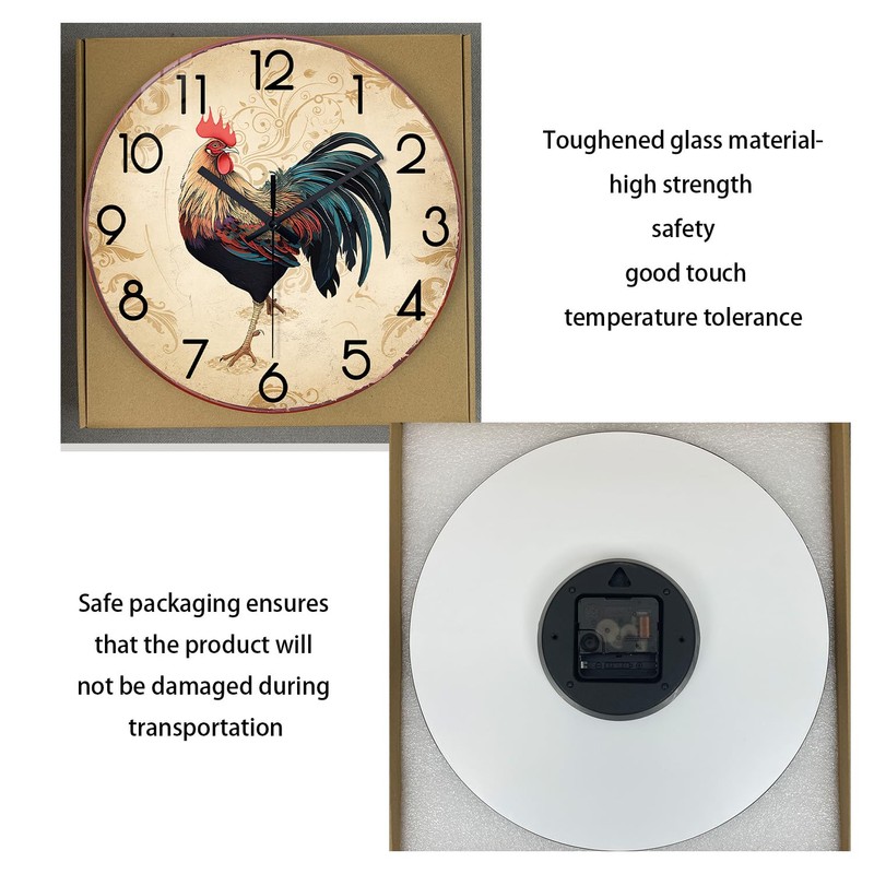 XNM Brown Rooster Wall Clocks Battery Operated 14 Inch Farmhouse