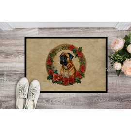 Caroline's Treasures DAC2335MAT Bullmastiff Christmas Flowers Doormat Front Door Mat Indoor Outdoor Rugs for Entryway, Non Slip Washable Low Pile, 18H X 27W