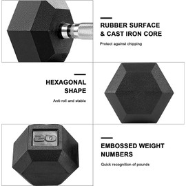 LIFERUN Dumbbells Rubber Coated Cast Iron Hex Black Dumbbell Free Weights Dumbbell, 65 lb Dumbbell Single