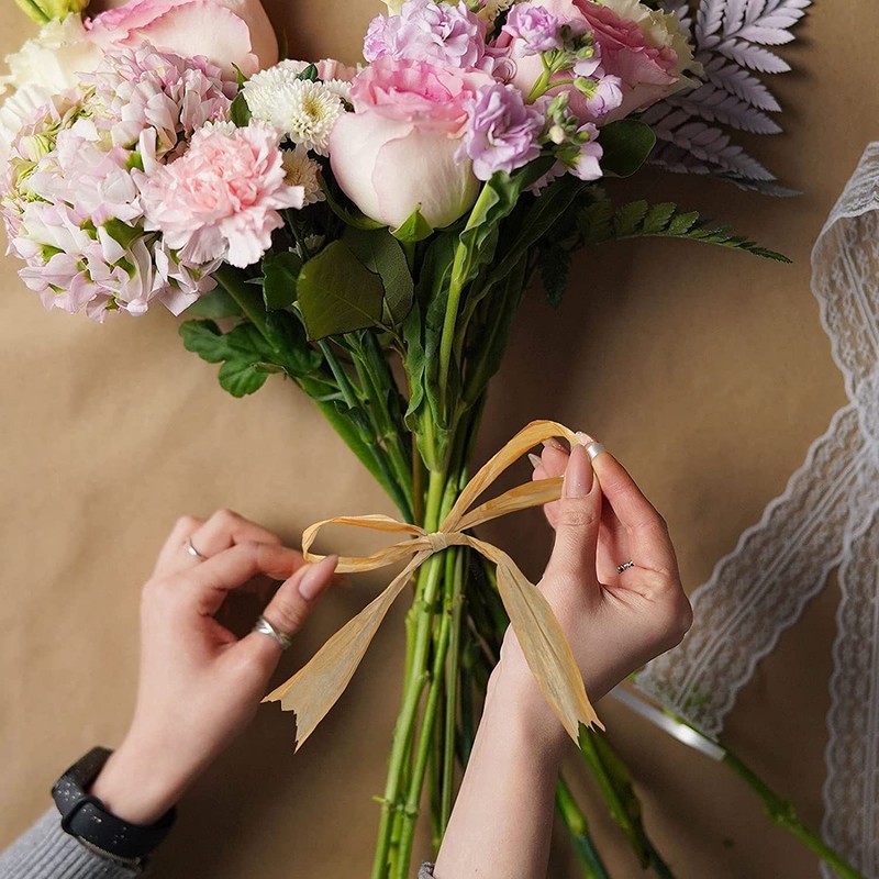 Raffia Craft Ribbon, Light Brown Easter Packing Twine, Kraft Wrapping