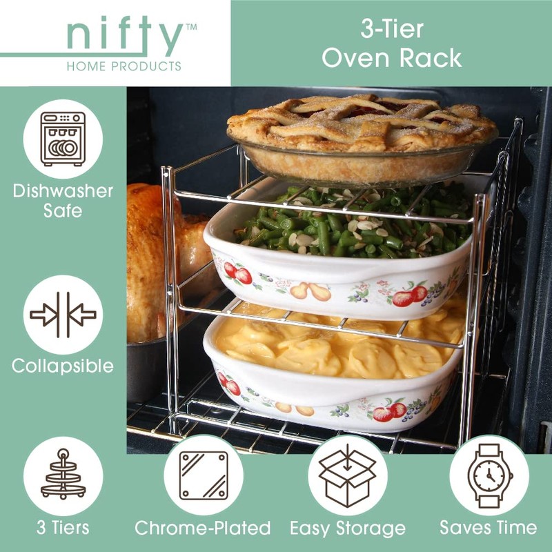 Nifty 3-Tier Oven Rack – Non-Stick, Dishwasher Safe, Use for