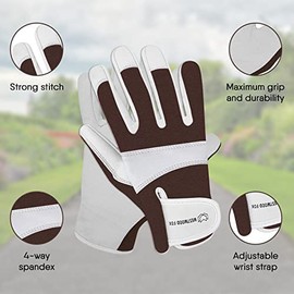 WESTWOOD FOX Leather Gardening Gloves, Heavy Duty Work Gloves for Men and Women, Gardening Tools, Mechanics, Breathable Gardener Non-Slip Rigger Gloves (Brown, XS)