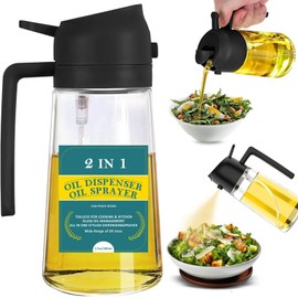 Aimery 2 in 1 Oil Dispenser for Kitchen,Glass Oil Dispenser Sprayer Bottle for Cooking,17oz Olive Oil Dispenser Oil Sprayers,Pour & Oil Mister for Air Fryer,Salad,Barbecue(Black)