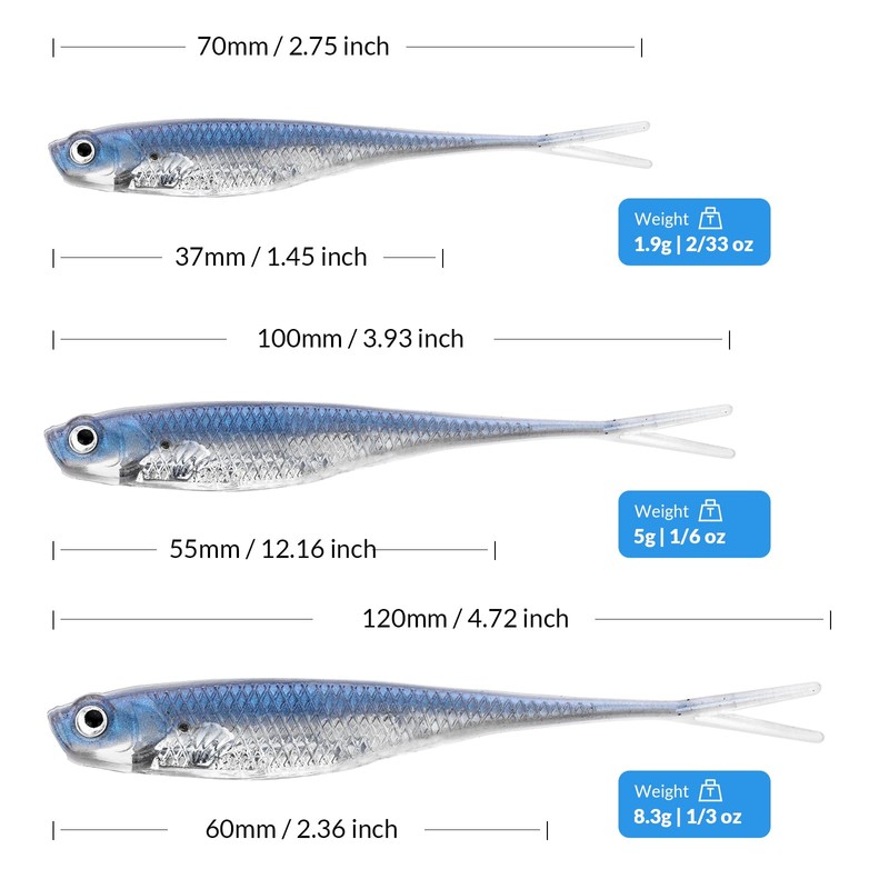 Soft Fishing Lures Fluke Tail Swimbaits Minnow Bait Shad Lure