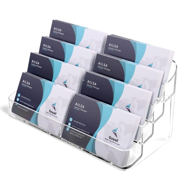 GOWALL 8 Pocket Acrylic Business Card Holder for Desk Clear