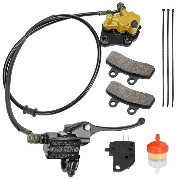 FVRITO Front Disc Hydraulic Brake Master Cylinder Caliper Assembly and Pads for 50cc 70cc 90cc 110cc 125cc SSR Apollo RFZ Taotao Coolster SDG 107 Thumpstar Pitster Pro DHZ Chinese Pit Dirt Bike Parts