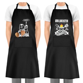 GOTRUST Pack of 2 BBQ Aprons for Men, Black Cooking Apron Men, Waterproof Adjustable BBQ Aprons with Double Pocket, Personal BBQ Gift for Chef Husband Father's Day, black