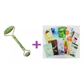 KFMX Rodillo De Jade Facial Antiedad Verde + 4 Mascarillas Regalo