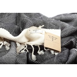 Smyrna Turkish 100% Cotton Herringbone Cuddly Blanket | Best Quality | Large 127 x 152 cm Cuddly Blanket | Made in Turkey | Machine Washable | Premium Luxury Bath Towel & Picnic Blanket - Latte