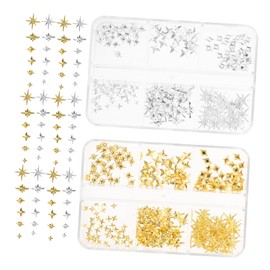 Healeved 2 Boxes Star Nail Charms Metallic Studs for DIY Nail Art Easy Application Manicure Supplies for Women for Parties