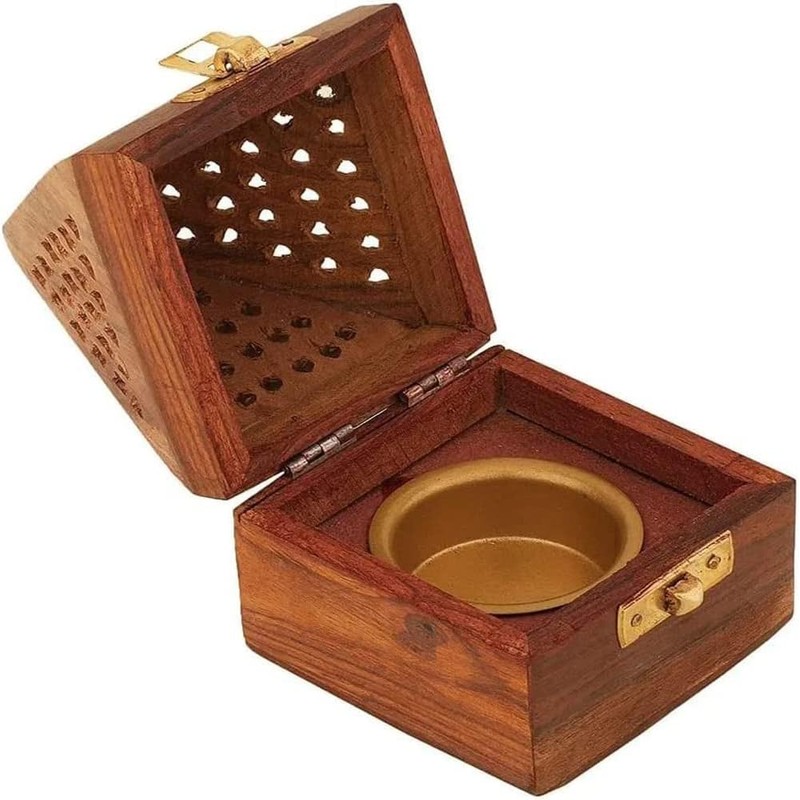 Traditional Handmade Wooden Incense Cone Burner | 4-Inch Temple Style