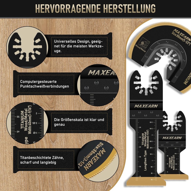 MaxEarn Oscillating Multitool Saw Blades, Titanium Extra Long Multitool Blades,