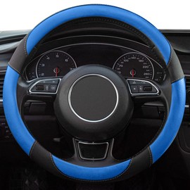 Xizopucy Black+Blue Steering Wheel Covers Universal Microfiber Leather, Suitable for 14 1/2-15 inch Car Steering Wheel Cover, Breathable, Anti Slip & Odor