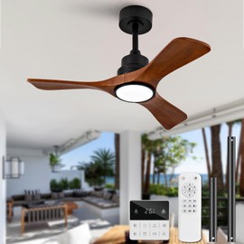 VCQQ 36 Inch Ceiling Fans with Lights and Remote, 3 Blade Wood Ceiling Fan with Light, Modern Indoor Outdoor Black Ceiling Fan for Patio Bedroom Office, Wall Switch, Dimmable, Reversible DC Motor