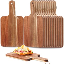 Kionuicno 6 Pcs Small Wood Cutting Board,12''Cutting Board with Handle,Acacia Wood Cutting Board,Premium Charcuterie Board for Meat,Cheese,Bread,Vegetables or Fruits (12 * 6 Inch)