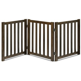 LZRS 3-Panel Wooden Free Standing Foldable Dog Gate Indoor – 24" High,Step-Over Safety Pet Gate for Doorways, Stairs, Hallways, Indoor Dog Barrier for Small to Medium Dogs & Puppies, Walnut