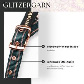 Halter for Horses with Glitter in Rose Gold, Halter Horse in Black and Pink, 2-Way Adjustable (Green Rose Gold, Shetland Pony)