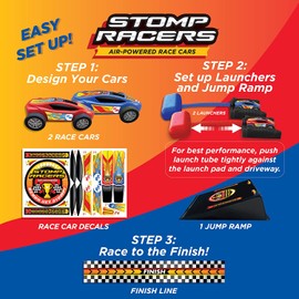 New Stomp Rocket Dueling Stomp Racers, 2 Toy Car Launchers and 2 Air Powered Cars with Ramp and Finish Line. Great for Outdoor and Indoor Play, STEM Gifts for Boys and Girls -Ages 5, 6, 7,8,9,10,11,12
