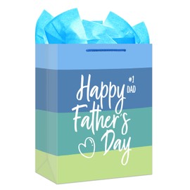 WhatSign Fathers Day Gift Bag - 11.5" Medium Happy Fathers Day Paper Gift Bag with Tissue Paper and Handle Gift Bag for Fathers Day Dad Stepdad Grandfather Husband