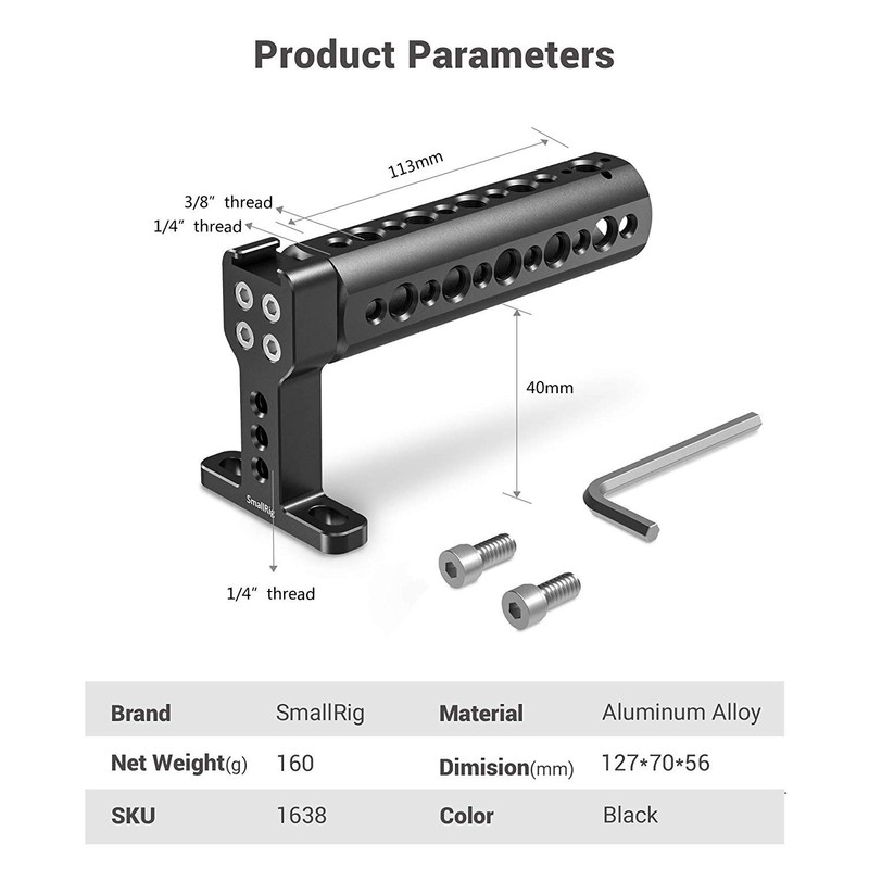 SMALLRIG® 1/4" Thread Top Handle Grip with Cold Shoe Cheese