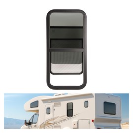 Wutist Universal 18" Width X 40" Height RV Window Vertical Slide w/Trim Ring, Mesh Screen Side Window For Camper, Trailer, Van, Truck Tempered Glass Aluminium Plastic Rubber Black