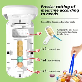 Pill Cutter - 1/2,1/3 &1/4 Pill Splitter with Storage Bag and Tweezers,for Small Tiny Large Pills | Hidden Blade & Sealed Storage | Adjustable & Cuts Multiple Tablets | Includes Cleaning Brush