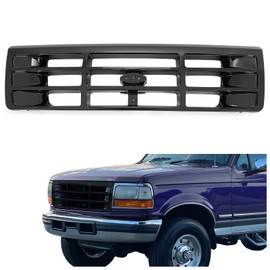 KUAFU Grille Compatible with 1992-1997 Ford Bronco F-150 F-250 F-350 HD Replacement for F6TZ-8200-AAA FO1200172 104-01450A Front Bumper Grill Assembly ABS Plastic Black