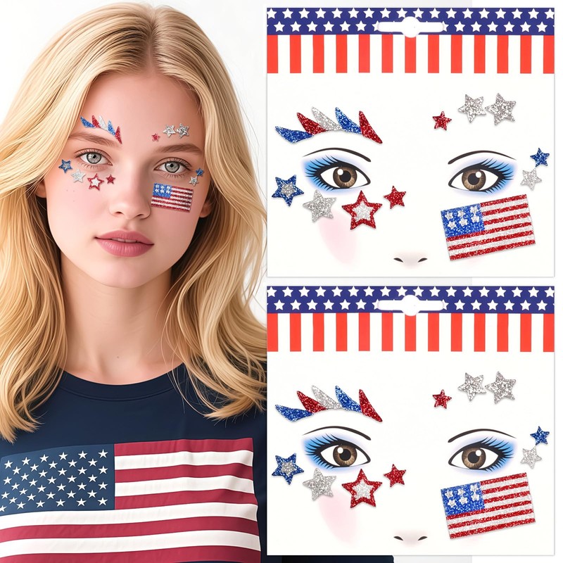 4th of July Face Gems, Fourth of July Celebration Face
