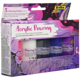 folia 35119 Pouring Paint Set I Intensive Consisting of 5 Intense Pouring Colours 60 ml Each with Mixed Pouring Medium