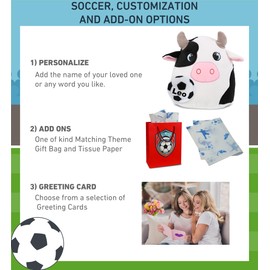 DolliBu Snug-Mooshies Cow Stuffed Animal with Soccer Ball Plush - Soft and Huggable Cow, Adorable Playtime Plush Toy, Cute Farm Life Gift, Super Soft Stuffed Doll Animal Toy for Kids, Adults - 10 Inch