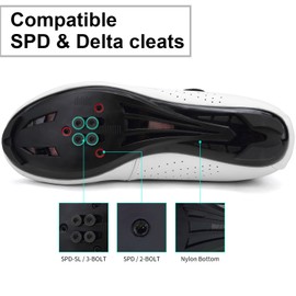 Hixingo Cycling Shoes Men's MTB Cycling Shoes Road Cycling Shoes Mountain Bike Shoes Trainers Breathable Indoor Outdoor Cycling Shoes Bicycle Shoes SPD/SPD-SL Compatible, White, 47 EU