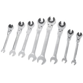 Anbull 8pcs SAE Open Flex-head Ratcheting Wrench Set, 72 Gears CR-V Steel Ratcheting Combination Wrench, 180° Open Flex-head Tubing Ratchet Spanner