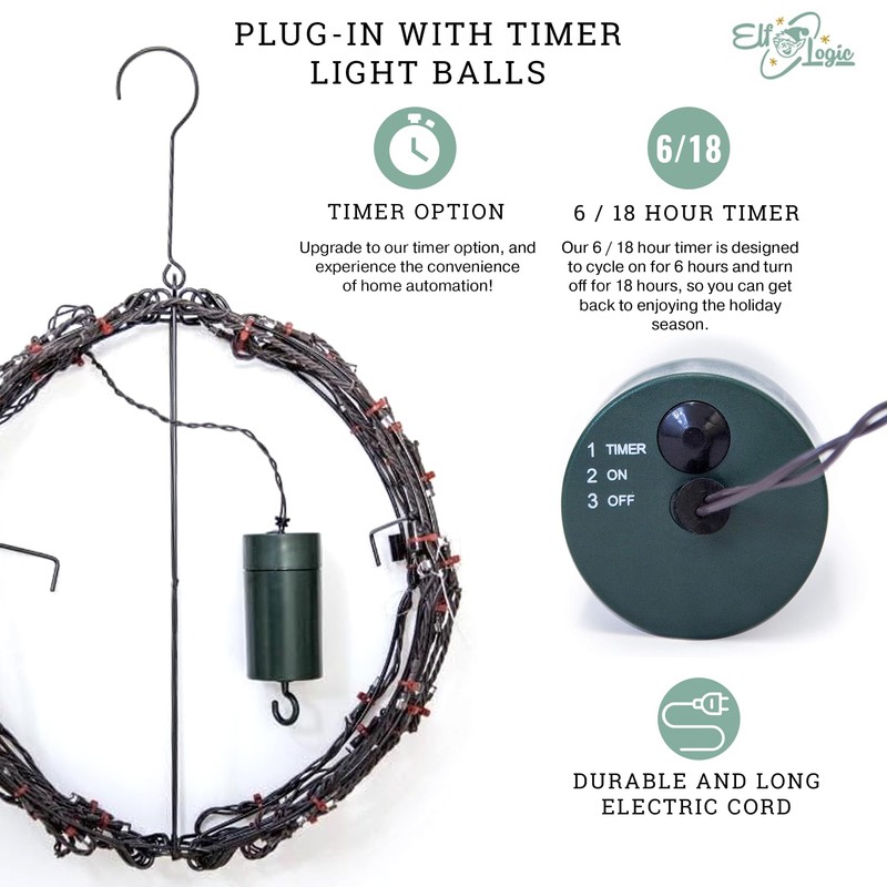 Elf Logic 16” Outdoor/Indoor LED Christmas Light Ball with Automatic