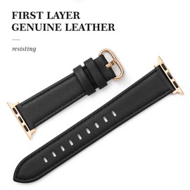 SWEES Leather Band Compatible for iWatch 38mm 40mm, Genuine Leather Replacement Strap Rose Gold Buckle Compatible iWatch Series 6 5 4 3 2 1 Sports & Edition Women And Men, Black